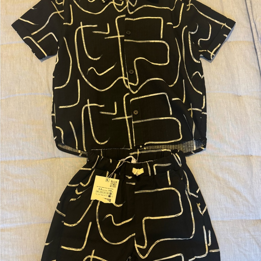 Chic Black and White Graphic Two-Piece Set